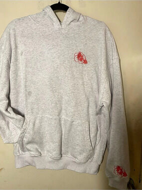 Fourteen Twelve Heather Grey Embroidered Hibiscus Shell Paradise Hoodie